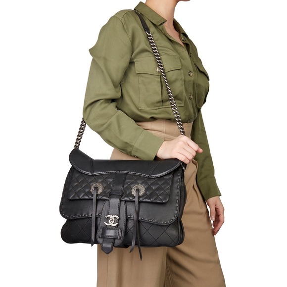 Chanel 2014 Black Quilted Calfskin Leather Paris-Dallas Ride Western Saddle Bag - Picture 2 of 16